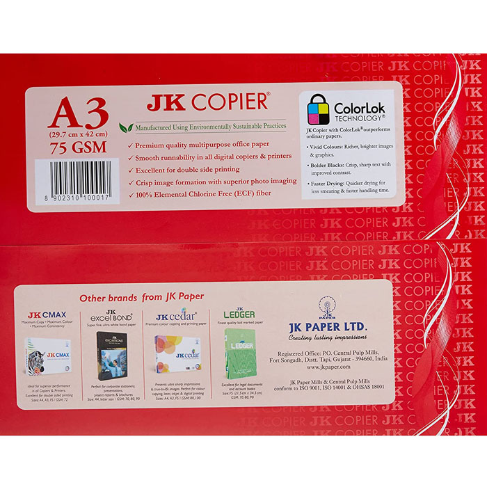 Jk Copier Red 75 Gsm A3 Size Pack Of 500 Sheets Imperial