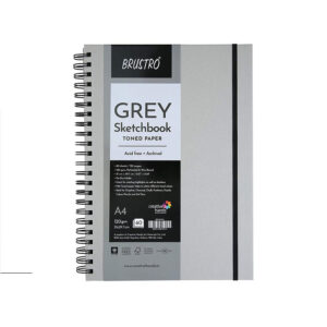 Brustro Toned Paper – Grey Sketchbook, Wiro Bound, Size A4, 120GSM (60 Sheets), 120 Pages