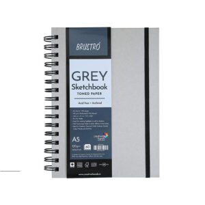 Brustro Toned Paper – Grey Sketchbook, Wiro Bound, Size A5 120GSM (60 Sheets) 120 Pages