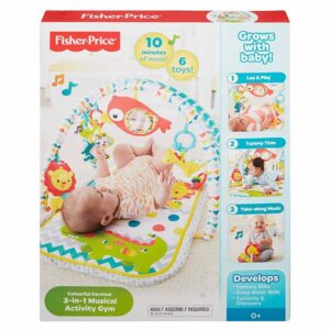 Fisher-Price Original Colourful Carnival 3-in-1 Musical Activity Gym, Colourful Playmat & Floor Gym for Lay and Play for on The go Play!