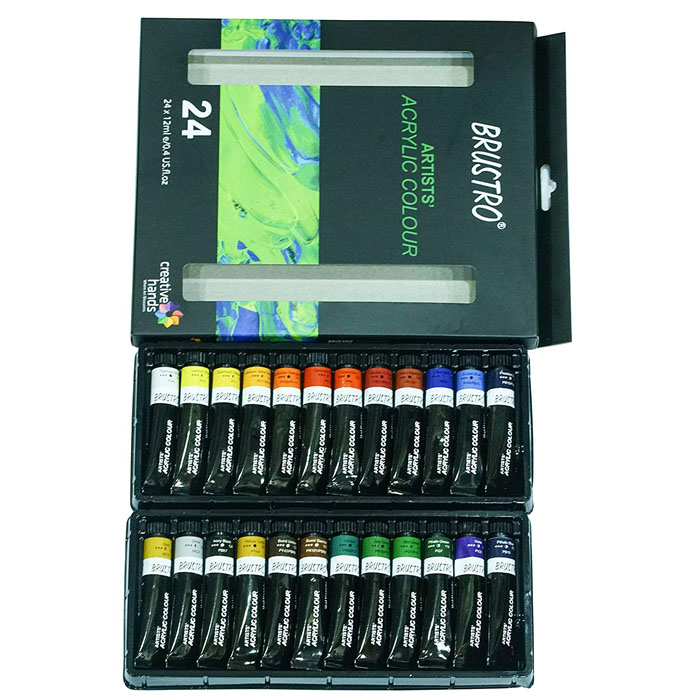 BRUSTRO Artists’ Acrylic Colour Set Of 24 Colours X 12ML Tubes ...