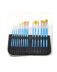 Brustro Synthetic Hair Short Handle Artists’ Brush Set Of 15 in a Premium Zippered Brush Wallet