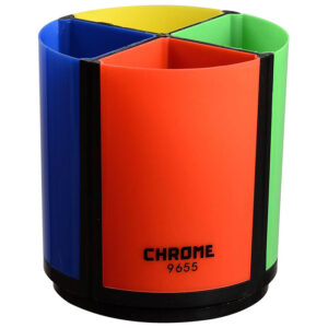 Chrome 9655-4 Compartments Plastic Rotary Pen Holder (Multicolor)