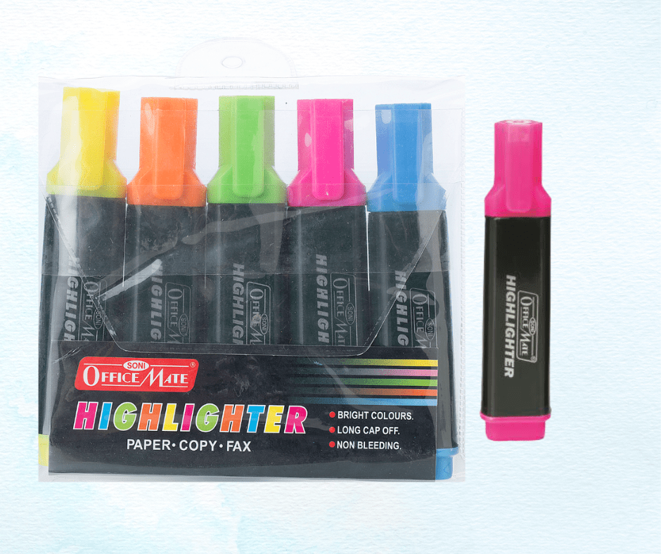 Office Mate Flat Highlighter Set Of 5 Imperial Stationery Mart