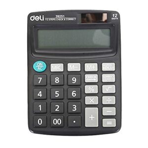 Deli W39251 12-Digit 112 Step Check Palm Calculator, Black