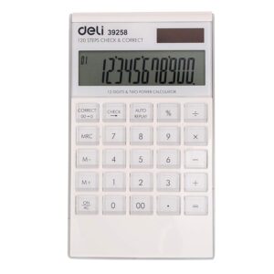 Deli W39258 12-Digit 120 Step Check Desktop Calculator, White