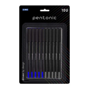 Linc Pentonic Black Body Ball Pen (Blue & Black Ink, 10 Pcs Blister, Pack of 1)