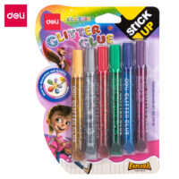 Deli WA71101 Glitter Glue, 12ML*6 Glue, Assorted Body Color, Pack of 1