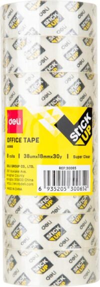 Deli WA30065 Office Packaging Tape 18Mm X30Y X 8 Pieces Of Rolls, Transparent Body, Pack 1