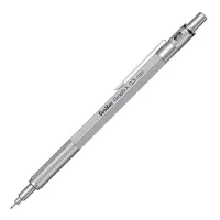 Scrikss Graph-X 0.5mm Mechanical Pencil with 2B Lead, Satin Chrome Brass Plated, Interchangeable Mini Eraser, Push Mechanism - 71271