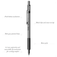 Scrikss Office Matri-X Mechanical Clutch Pen Pencil with 0.5mm Lead | Hexagonal Matte Grey Barrel | Mini Interchangeable Eraser Push Mechanism | Brass Grip | 88453