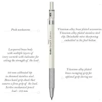 Scrikss Office Graph-X Brass Body Lacquered with Ivory Plating Mechanical Pencil With 2.0 mm Lead, 2B Grade, Mini Removable Sharpener, Push Mechanism, Titanium Plated Clip, Swivel Grip, 66338