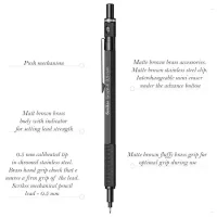 Scrikss Office Graph-X Matt Black Mechanical Pencil with 0.5mm Lead of Grade 2B, Mini Interchangeable Eraser, Push Mechanism, Matt Black Brass Plated Swing Grip, 71288