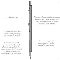 Scrikss Office Graph-X Satin Gray Titanium Plated Mechanical Pencil with 0.5mm Lead of Grade 2B, Mini Interchangeable Eraser, Push Mechanism, Titanium Plated Brass Alloy Grip, 71301