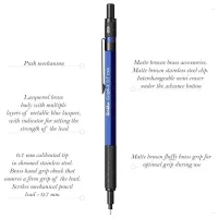Scrikss Graph-X 0.7mm Mechanical Pencil with 2B Lead, Metallic Blue Brass Plated, Interchangeable Mini Eraser, Push Mechanism – 86183