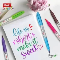 FLAIR Creative Brush Pen With Flexible Tip | Watecolour Effect & Smudge Free Writing | Non-Toxic & Safe For Childrens | A Great Tool For Lettering & Calligraphy | Set of 12 Bright Shades