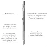 Scrikss Graph-X 0.7mm Mechanical Pencil with 2B Lead, Satin Grey Brass Plated, Interchangeable Mini Eraser, Push Mechanism – 71349