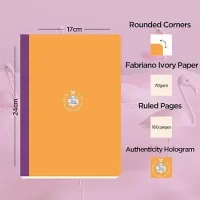 Flexbook Smartbook Series Orange Ruled Note book with Purple Closure used for Travelling Offices Writing, 17x24cm Large Size 70gsm Ivory Paper, 160 Pages, Bookmark, Inner Paper Pocket