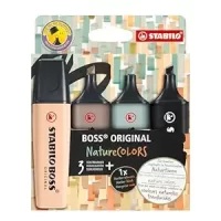 STABILO Highlighter BOSS ORIGINAL NatureCOLORS – Pack of 4 – Beige, Warm Grey, Earth Green, Black