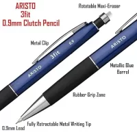 Aristo 3 Fit Blue Automatic Mechanical Pen Pencil for Writing Drawing Outline Sketching, Fine Lead of 0.9mm, Equipped with Polymer Leads HB Medium Hard, Maxi Eraser, Fully Retractable Metal Tip