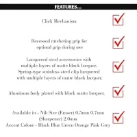 Scrikss Twist 2.0mm Mechanical Pencil with Lead, Matte Black Plated Aluminium Body, Mini Removable Sharpener, Push Mechanism, Retractile Function – Black