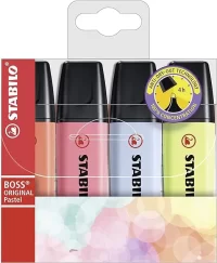 STABILO BOSS ORIGINAL Chisel Point Pastel - Highlighter Pen -Wallet of 4 - Assorted Colours - Mix 2