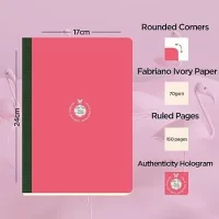 Flexbook Smartbook Series Pink Ruled Note book with Green Closure used for Travelling Offices Writing, 17x24cm Large Size 70gsm Ivory Paper, 160 Pages, Bookmark, Inner Paper Pocket