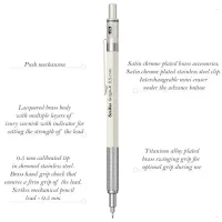 Scrikss Graph-X 0.5mm Mechanical Pencil with 2B Lead, Ivory Brass Plated, Interchangeable Mini Eraser, Push Mechanism – 71295