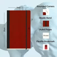 flexbook Adventure Series 13 x 21 cms – A5 (Minus) Medium Size 192 Ruled Line Pages Notebook | 85gsm Fabriano Ivory Paper | Red Textured Leatherette Cover | Elastic Band Closure