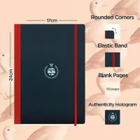 Flexbook Notebook Series Black Blank Note book with Red Closure used for Travelling Offices Writing, 17x24cm Large Size 85gsm Ivory Paper, 192 Pages, Bookmark, Inner Paper Pocket