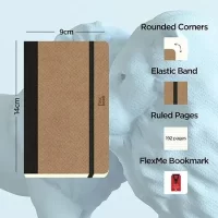 flexbook Adventure Series 9 x 14 cms – A6 (Minus) Pocket Size 192 Ruled Line Pages Notebook | 85gsm Fabriano Ivory Paper | Camel Textured Leatherette Brown Cover | Elastic Band Closure