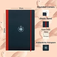 Flexbook Flex Global Series Open Date B5 (Minus) Size 17 x 24 cm 192 Pages Medium Ruled Single Line Notebook Organizer Planner with Elastic Band, Red – Black Cover, 85gsm Fabriano Ivory Paper