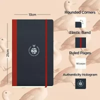 Flexbook Notebook Series Special Black Ruled Note book with Red Closure used for Travelling Offices Writing, 13x21cm Medium Size 85gsm Ivory Paper, 192 Pages, Bookmark, Inner Paper Pocket