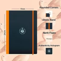 flexbook Flex Global 17 x 24 cms Blank Notebook with Orange Elastic Band | Black Fedrigoni Special Black Art Cover | Large Size Note book | 85gsm Ivory Paper, 192 Pages…