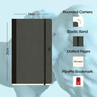 flexbook Adventure Series 13 x 21 cms – A5 (Minus) Medium Size 192 Dotted Pages Notebook | 85gsm Fabriano Ivory Paper | Off Black Textured Leatherette Cover | Elastic Band Closure