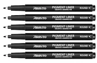 Aristo Round Tip Pigment Liner - 6 Pen Set, Waterproof Quick Drying Lightfast Pigmented Black Water Based Ink, Ideal for Technical Drawing Sketching Illustration Outline Mandala Creative Drawing Pen
