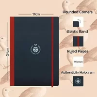 flexbook Notebook Series Black Ruled Note book with Red Closure used for Travelling Offices Writing, 17x24cm Large Size 85gsm Ivory Paper, 192 Pages, Bookmark, Inner Paper Pocket, (21.00012)