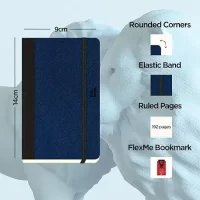 flexbook Adventure Series 9 x 14 cms – A6 (Minus) Pocket Size 192 Ruled Line Pages Notebook | 85gsm Fabriano Ivory Paper | Royal Blue Textured Leatherette Cover | Elastic Band Closure