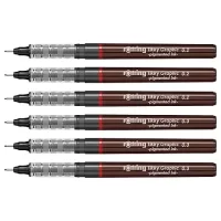 Rotring Tikky Graphic Pigment Liner 0.2mm & 0.3mm Pens - 3 Each With Black Pigmented Ink, Fibre Tip, 6 Pen Set for Art Drawings Mandala Calligraphy Outline Art & Craft
