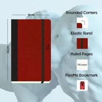flexbook Adventure Series 9 x 14 cms – A6 (Minus) Pocket Size 192 Ruled Line Pages Notebook | 85gsm Fabriano Ivory Paper | Red Textured Leatherette Cover | Elastic Band Closure