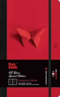 flexbook 60 Years Special Edition 13 x 21 cms - A5 (Minus) Size 192 Dotted Pages Notebook | 85gsm Fabriano Ivory Paper | Red Textured Cover | Elastic Band Closure