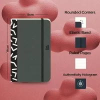 flexbook Vision Series Black Ruled Notebook used for Travelling Offices Writing, 9x14cm Pocket Size Note Book 85gsm Ivory Paper, 192 Pages with lines, Bookmark, Inner Paper Pocket