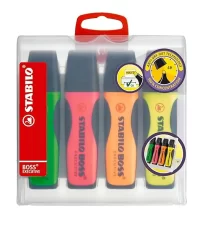 STABILO Highlighter BOSS EXECUTIVE – Pack of 4 – green, pink, orange, yellow