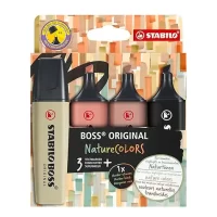 STABILO Highlighter BOSS ORIGINAL NatureCOLORS – Pack of 4 – Mud Green, Sienna, Umber, Black