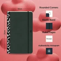 flexbook Vision Series Black Ruled Notebook used for Travelling Offices Writing, 13x21cm Medium Size Note Book 85gsm Ivory Paper, 192 Pages with lines, Bookmark, Inner Paper Pocket