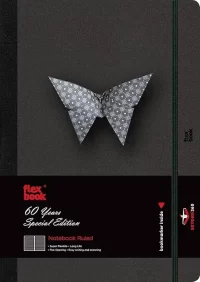 Flexbook 60 Years Special Edition 17 x 24 cms – B5 (Minus) Size 192 Ruled Pages Notebook | 85gsm Fabriano Ivory Paper | Black Textured Cover | Elastic Band Closure