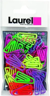 Laurel Box of Paper Clips 30 mm Polystyrene Plastic Assorted Neon Colours in See-Through Packaging