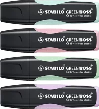 STABILO Eco-Friendly Highlighter GREEN BOSS Pastel – Pack of 4 – Touch of Turquoise, Hint of Mint, Pink Blush, Lilac Haze