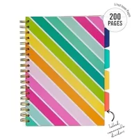 Pukka Pad B5 Size, Rainbow Colour Wash Project Book, 5 Subject Notebook Diary Ruled, 200 Pages, 80gsm, WireBound, Hard Backed Covers, Page Perforation, Dividers with Storage Pockets
