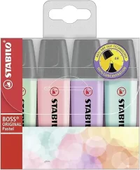 STABILO BOSS Original Pastel - Highlighter Pen - Wallet of 4 (Assorted Colours)